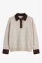 Ecru Collar and Sleeves Denim Detailed Sweater