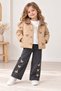 Girl's 3-Piece Set: Quilted Coat, Printed T-Shirt and Butterfly Embroidered Wide-Leg Jeans, Ages 2-3-4-5 - 2