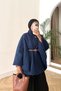 Belted Single Button Detailed Oversize Women's Winter Modest Poncho - 2