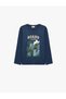 Dinosaur Print Crew Neck Long Sleeve Cotton T-Shirt - 4