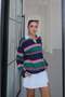 Green Shirt Collar Striped Slim Sweatshirt - 2