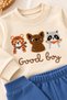 Baby Set Good Boy Cat Dog Panda Figured Sweatshirt Bottom Top Set Seasonal Unisex Boy Girl - 3
