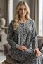 New Season Women's Patterned Winter Full-Length Button Detailed Special Design Long Sleeve Plus Size (Oversized) Nightgown - 3