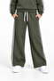 Girl's Khaki Floral Embroidered White Ribbed Wide-Leg Sweatpants Set - 6