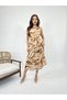 Women's Venice Halter Neck Sleeveless Patterned Elastic Waist Flared Chiffon Midi Length Dress - 3