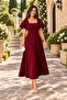 Women's Square Neck Flared Sleeves Flared Crepe Fabric Midi Length Dress