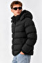 Men's Black Detachable Hooded Puffer Coat Water and Wind Resistant Stand Collar Winter Coat - 5