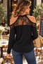 Lace and Decolletage Harmony – Women's Long Sleeve Round Neck Detailed Black Viscose Blouse - 2