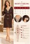 Lace-Touch Classic Elegance – Women's Long Sleeve V-Neck Midi Dress with Lace Detail - 6