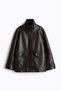 Turquaz Style Pb Women's Long Oversize Zippered Flap Pocket Aci Brown Leather Jacket - 2