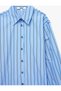 Classic Collar Buttoned Long Sleeve Poplin Striped Shirt with Tie Detail - 3