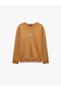 Long Sleeve Ribbed Crew Neck Printed Sweatshirt