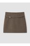 Brown Belted Houndstooth Patterned Mini Skirt with Shorts