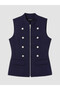 Navy Blue Decorated Buttoned Women's Classic Vest - 5