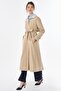 High Collar Belted Trench Coat Beige - 4