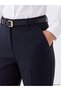 Navy Blue Women's Cigarette Pants with Belt at the Waist - 3