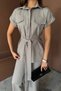 Women's Gray Striped Viscose Blouse and Pants Set - 2