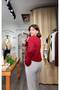 Red Crew Neck Knitted Patterned Women's Sweater - 4