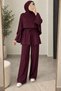 Double Suit with Shoulder Shawl Detail in Plum Color