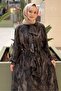 Ruffled Shawl Collar Patterned Belted Dress - 3
