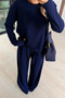 Crew Neck Long Sleeve Basic Navy Blue Tshirt - 2