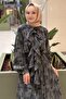 Ruffled Shawl Collar Patterned Belted Dress - 3