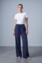 Navy Blue Lace-Up Wide-Leg Suede Pants
