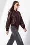 New Season Zr Rib Collar Bomber Women's Burgundy Leather Jacket - 3