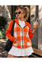 Checkered patterned, zippered and hooded arm turkish orange cardigan/jacket - 3