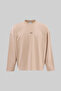 Men's Raven Embroidered Oversize Long Sleeve T-Shirt Light Beige - 7