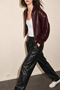 Ribana Collar Bomber Women's Leather Jacket - 4