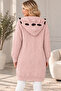 Women's No-Closure Long Sleeve Hooded Diamond Patterned Stripe Detailed Elegant Relaxed Fit Soft Textured Daily Powder Knitwear Cardigan - 3