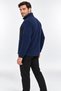 Full Zipper, 3 Pockets, Stand Collar, Front Detail, Winter Navy Blue Men's Fleece Jacket - 7