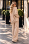 Women's Beige Knitted 3-Piece Set: Shirt, Strap Bustier, and Wide-Leg Pants Set - 4