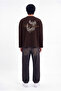 Men's Raven Embroidered Oversize Long Sleeve T-Shirt Brown - 6