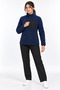 Women's Navy Blue Fleece Jacket with High Collar, Front Pockets and Zipper - 3