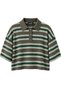 Atelier Short Oversize Polo Collar Striped Knitwear Sweater Women Green