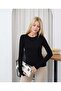 Finger-Looped Buzzy Fabric Women's Blouse |   Long Sleeve Basic Top - 00051-Black