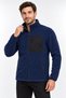Full Zipper, 3 Pockets, Stand Collar, Front Detail, Winter Navy Blue Men's Fleece Jacket - 3