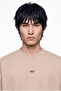 Men's Raven Embroidered Oversize Long Sleeve T-Shirt Light Beige - 4