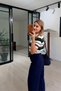 Wide Leg Draped Navy Blue Loose Pants - 3