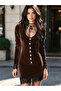 Women's long sleeve v neck lace front button short velvet dress - 3