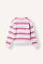 Crew Neck Fuzzy Striped Sweater for Girls I4945A826Wn - 2