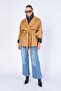 Women's Tan Double-Breasted Collar Mid-Length Trench Coat - 2