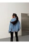 Women's Oversize Double-Breasted Denim Jacket Wide Collar Bomber Cut Denim Jacket - 3