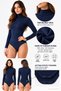 Women's Viscose Full Turtleneck Snap Fastener Bodysuit- Navy Blue - 6
