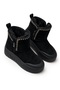 Women's Double Zippered Dense Fur Ankle Boots-Black