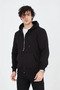 Men's Hooded Plain Zipper Cardigan - Black - 2