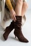 Amelia Short Brown Suede Bellows Boots (7 cm Heel) Pull-On Casual Women's Boots - 7