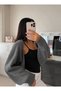 Women's Street Fashion Acrylic Crop Knitwear Cardigan Smoked (Dark Gray) - 2